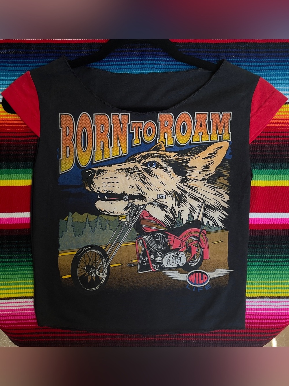 Vintage Born to Roam Wolf Graphic Tee - Black & Red - Never worn - Deadstock